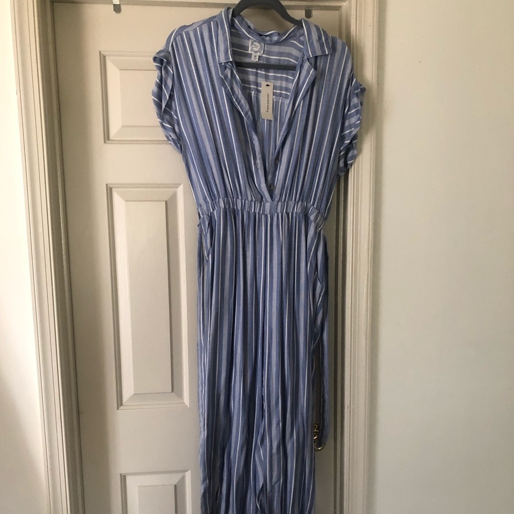 Button-up Blue Striped Jumpsuit